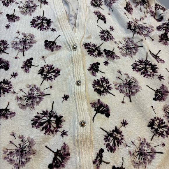 Carmen Marc Valvo Cream and Purple Floral Cardigan - Picture 4 of 5